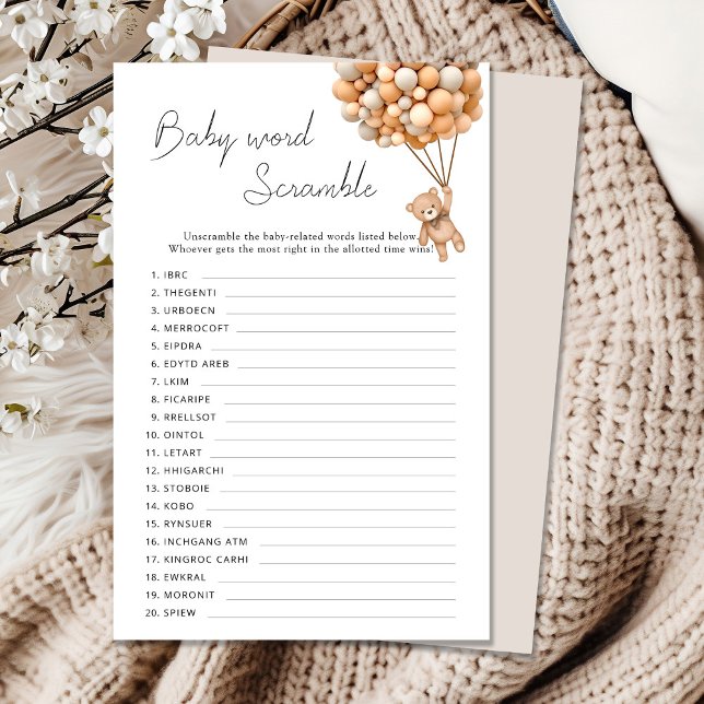 Papier Trddy Bearly Wait Baby shower Word Scramble Jeu (Créateur téléchargé)