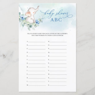 Papier Trendy bébé éléphant bleu floral Baby Shower ABC