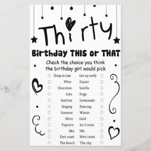 Papier Trente Anniversaire ce ou ce jeu