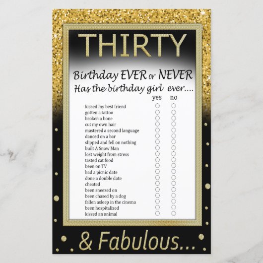 Papier Trente Anniversaire Jamais ou jamais Jeu (Devant)