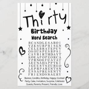 Papier Trente Anniversaire jeu de recherche par mot