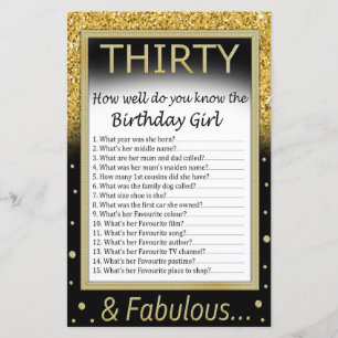 Papier Trente Connais-tu bien la fille d'anniversaire ?