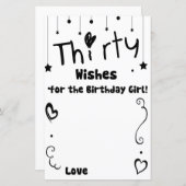 Papier Trente Voeux pour le jeu de fille d'anniversaire (Devant / Derrière)