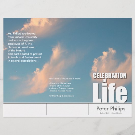 Papier Tri-Fold Face Cloud Memorial Service Program Circu (Devant)