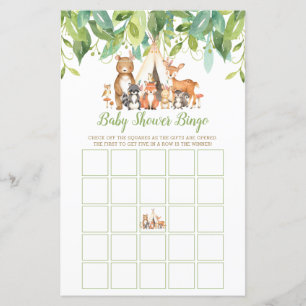 Papier Tribal Woodland Animaux Baby shower Bingo Jeu