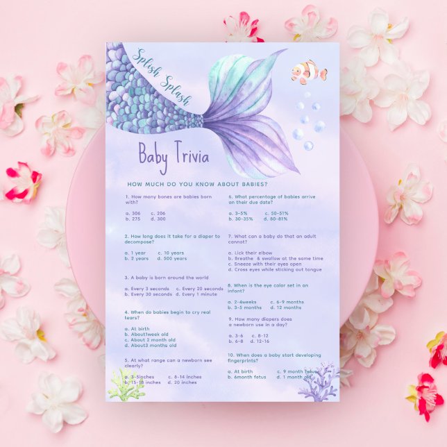 Papier Trivia de bébé sirène sous le Baby shower marin (Créateur téléchargé)