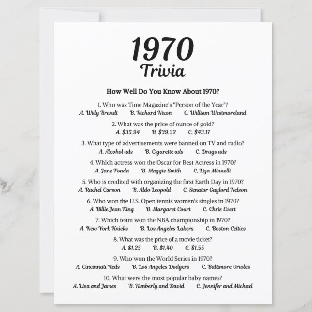 Papier Trivia Game 1970 (Devant)