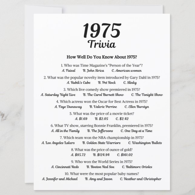 Papier Trivia Game 1975 (Devant)