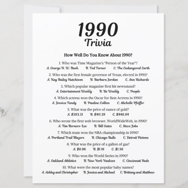 Papier Trivia Game 1990 (Devant)