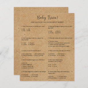 Papier Trivia rustique pour bébés   Jeu Baby shower