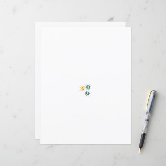 Papier trois fleurs aux pétales verts et oranges (Devant/Arrière en situation)