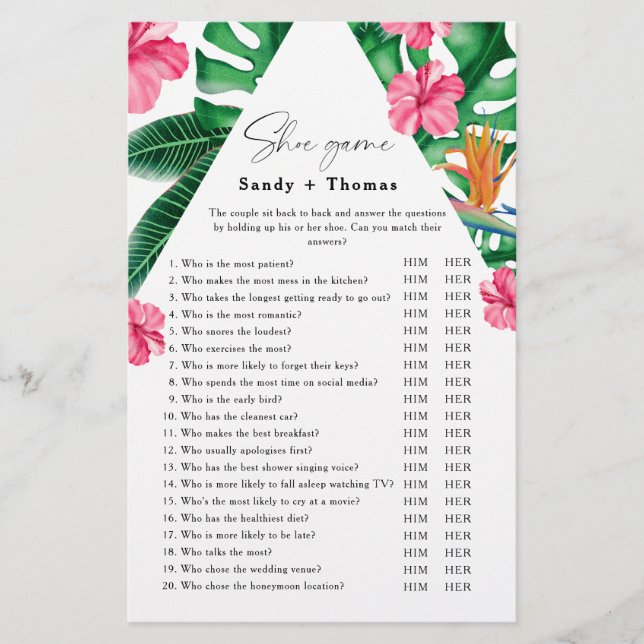 Papier Tropical - Chaussure jeu de douche nuptiale (Devant)