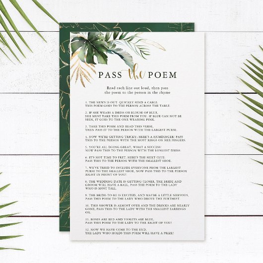 Papier Tropical Foliage Passer le jeu de Fête des mariées