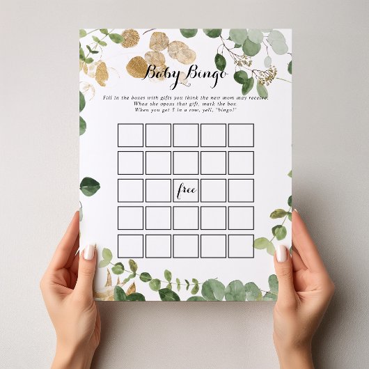Papier Tropical Gold Green Foliage Baby Bingo Douche Jeu