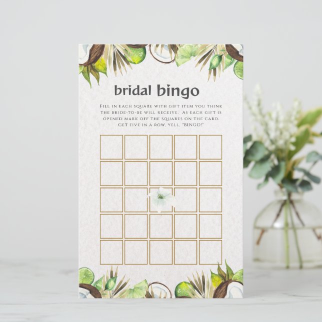 Papier Tropical Hawaiian Floral nuptiale jeu de bingo (Debout devant)