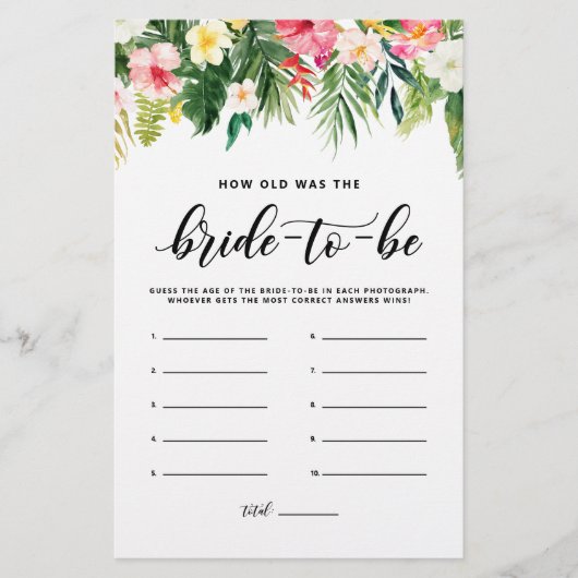 Papier Tropical How old was the Bride-to-be Game Card (Devant)