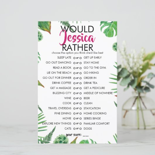 Papier Tropical Leaf Personnalisable Voudrait-Elle Plutôt (Debout devant)