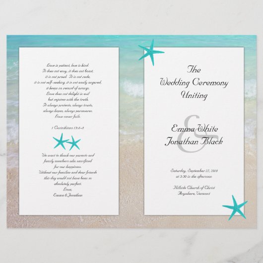 Papier Tropical Ocean Starfish Christian Ceremony Program (Devant)