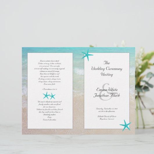 Papier Tropical Ocean Starfish Christian Ceremony Program (Debout devant)