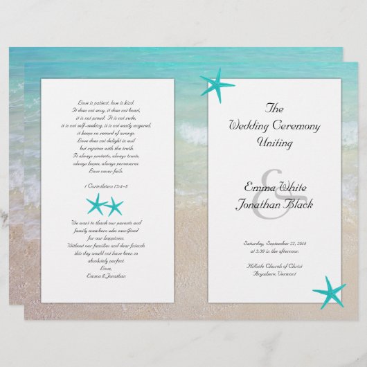 Papier Tropical Ocean Starfish Christian Ceremony Program (Devant / Derrière)
