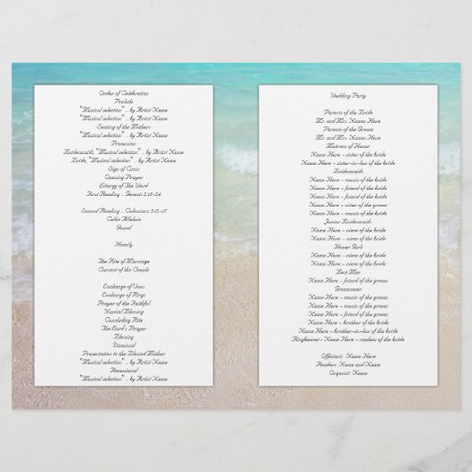 Papier Tropical Ocean Starfish Christian Ceremony Program (Dos)