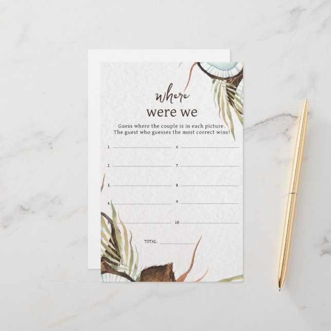 Papier Tropical Où étions-nous jeu de douche nuptiale (Devant/Arrière en situation)