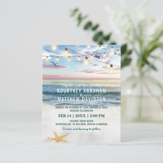 Papier Tropical Starfish Budget Plage Mariage Invitation (Debout devant)
