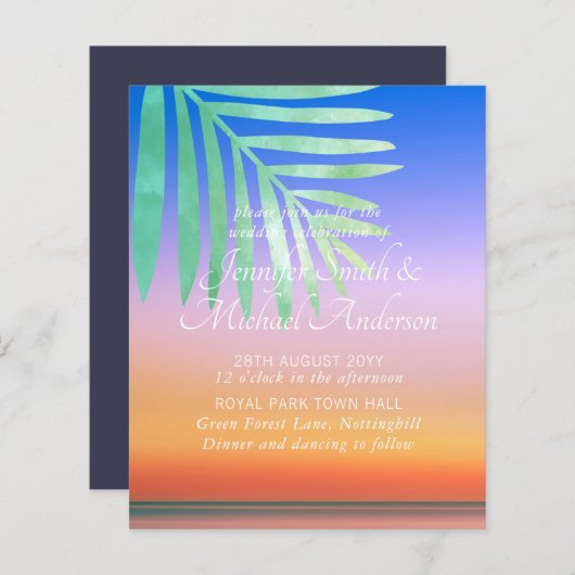 Papier Tropical Sunset Beach Mariage Invitations Budget (Devant / Derrière)