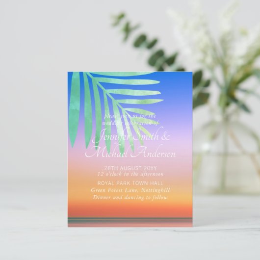 Papier Tropical Sunset Beach Mariage Invitations Budget (Debout devant)