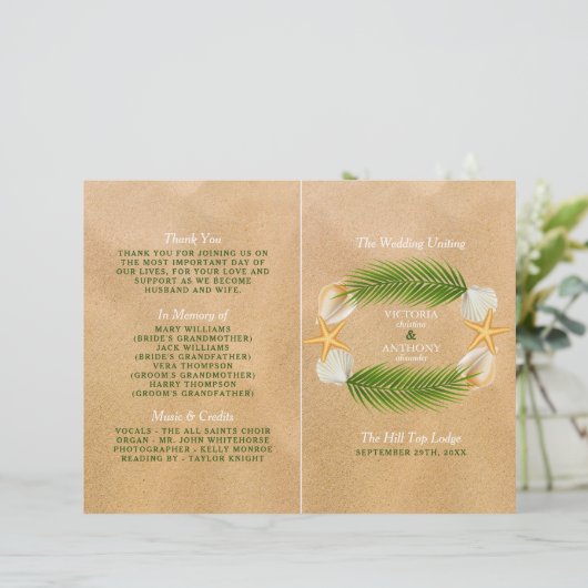 Papier Tropical Wreath Sandy Beach Wedding Program (Debout devant)