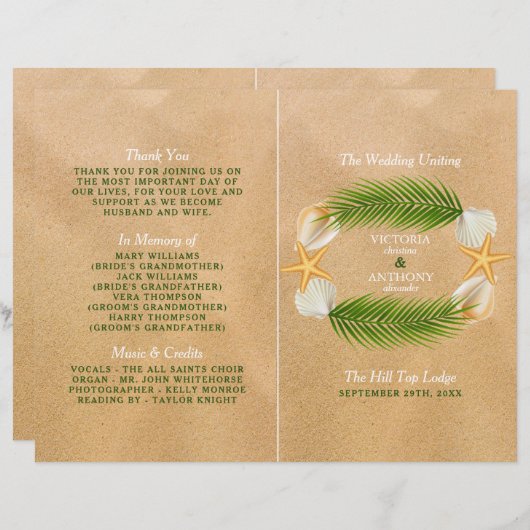 Papier Tropical Wreath Sandy Beach Wedding Program (Devant / Derrière)