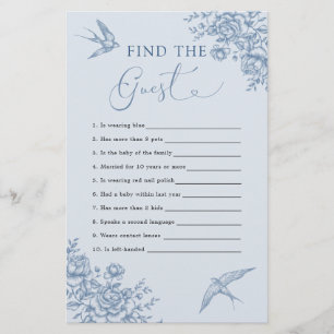Papier Trouver l'invité à la baby shower Dusty Blue Chino