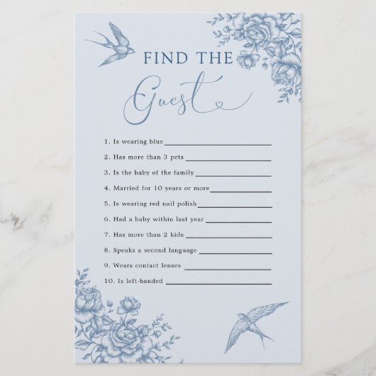 Papier Trouver l'invité à la baby shower Dusty Blue Chino (Devant)