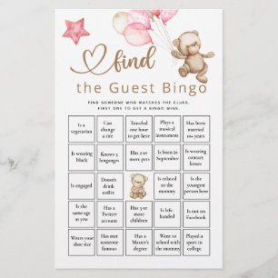Papier Trouver L'Invité Bingo Bear Baby shower Jeu