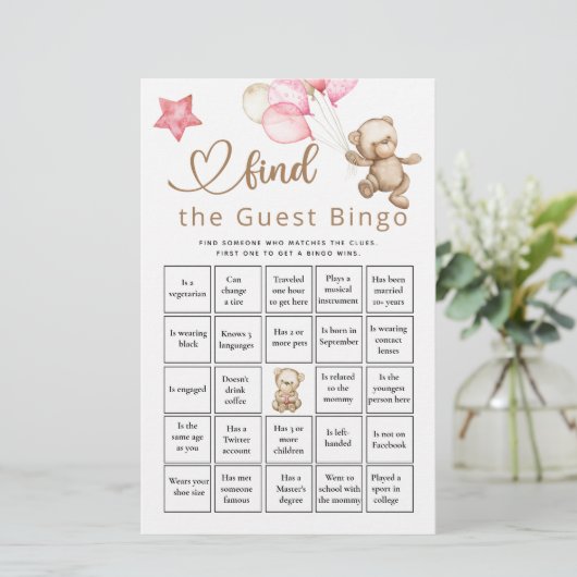 Papier Trouver L'Invité Bingo Bear Baby shower Jeu (Debout devant)