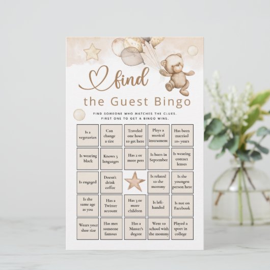 Papier Trouver L'Invité Bingo Bear Baby shower Jeu (Debout devant)