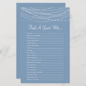 Papier Trouver un invité Dusty Blue Lights Fête des marié (Devant / Derrière)