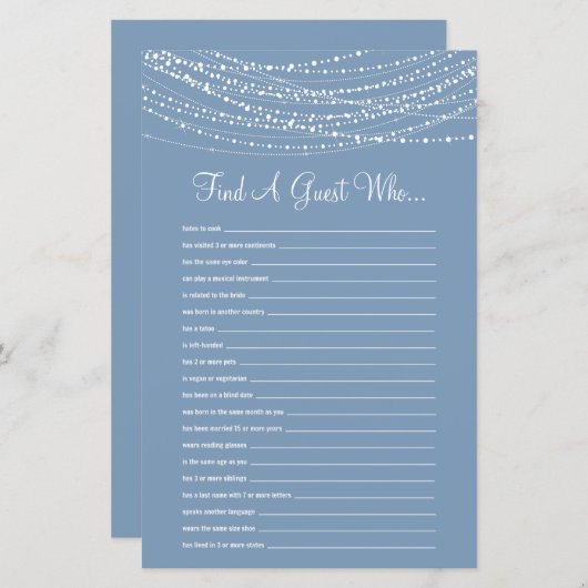 Papier Trouver un invité Dusty Blue Lights Fête des marié (Devant / Derrière)