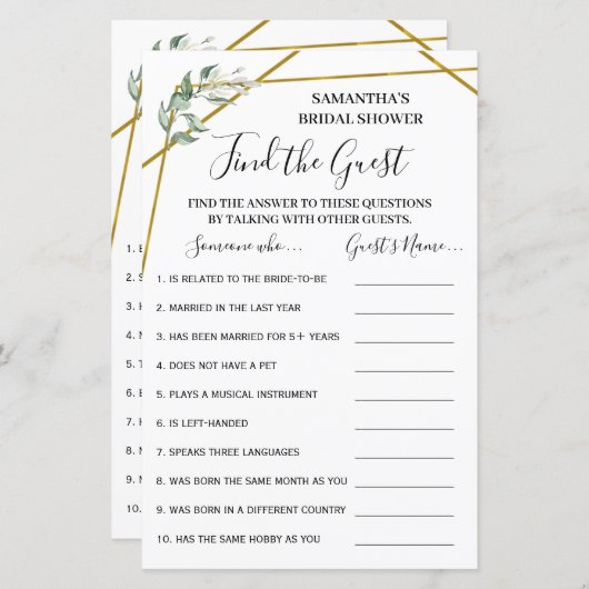 Papier Trouvez le jeu bilingue douche nuptiale invité (Devant / Derrière)