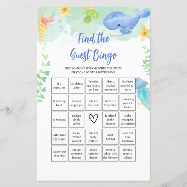 Papier Trouvez Le Jeu De Baby shower D'Été Invité BINGO (Devant)
