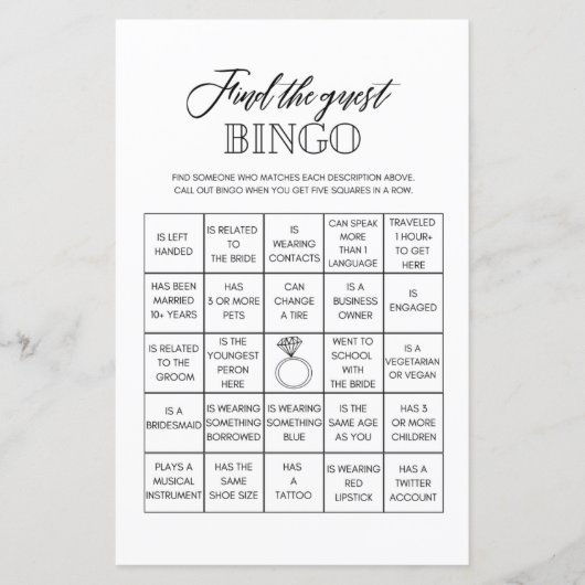 Papier Trouvez le jeu de bingo de douche de nuptiale pour (Devant)