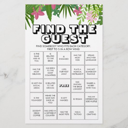 Papier Trouvez le jeu de bingo invité (Devant)