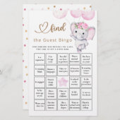Papier Trouvez L'Invité Bingo Girl's Elephant & Flower Ga (Devant / Derrière)