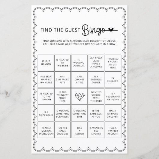 Papier Trouvez minimaliste trouver l'invité bingo nuptial (Devant)