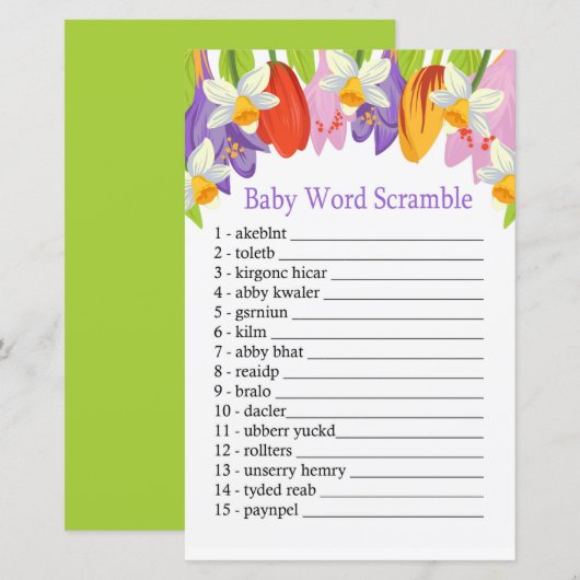 Papier Tulip Baby jeu de brouillage de mot (Devant / Derrière)