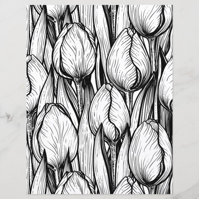 Papier Tulipes en noir et blanc (Devant)
