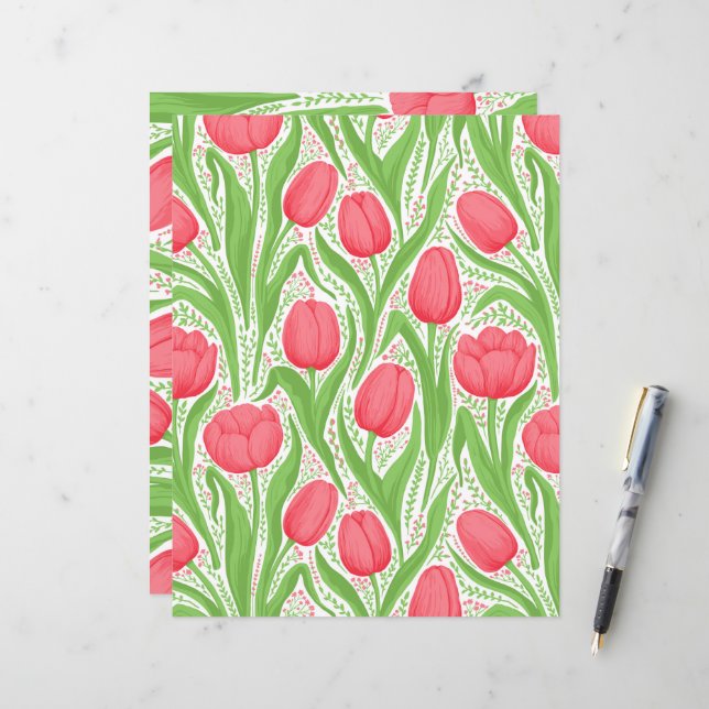 Papier Tulipes en rouge et vert (Devant/Arrière en situation)
