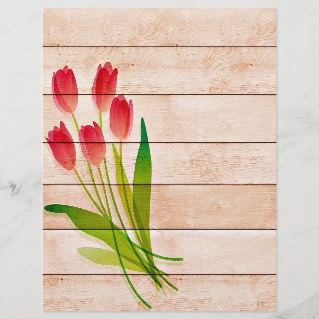 Papier Tulipes rouges sur bois (Devant)