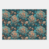 Papier Turquoise à effleurement floral Feuille pla (Devant 3)