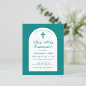 Papier Turquoise Arc Budget Boy First Communion Invitatio (Debout devant)